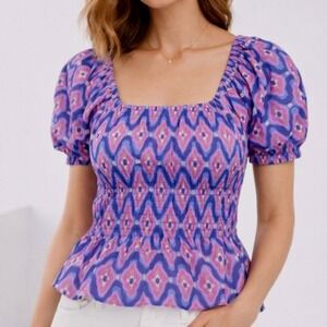 Banjanan Halo Top Smocked Blouse Womens XS in Surreal Dream Granada Purple Boho